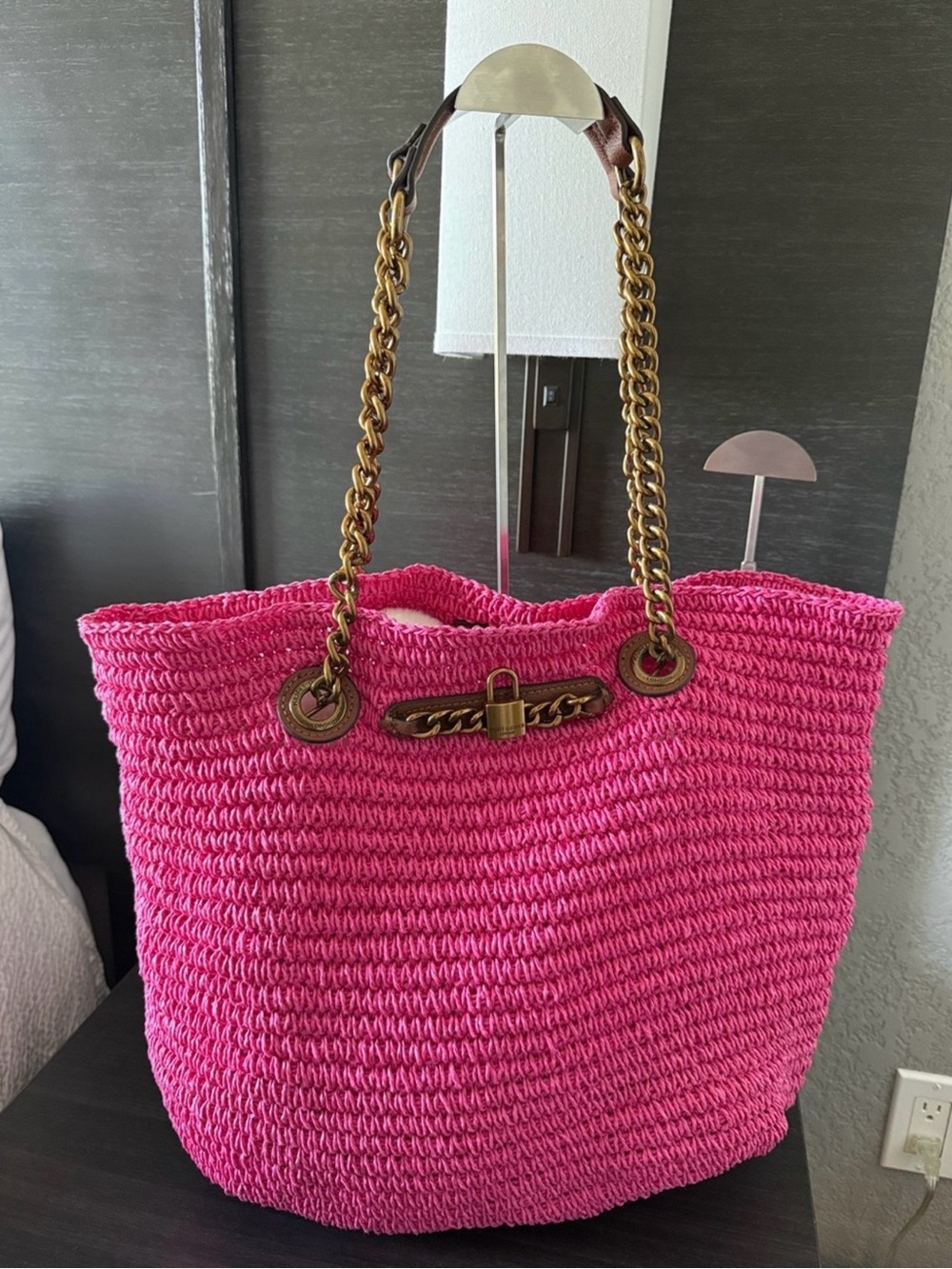 Kurt Geiger Pink Woven Straw Tote • EXCELLENT USED CONDITION